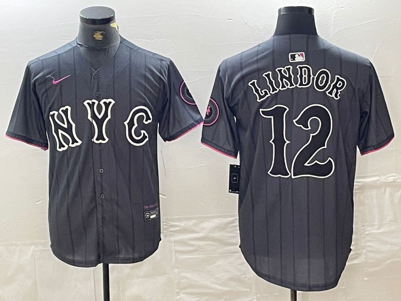 Men New York Mets #12 Lindor Black City Edition 2024 Nike MLB Jersey style 5->new york mets->MLB Jersey